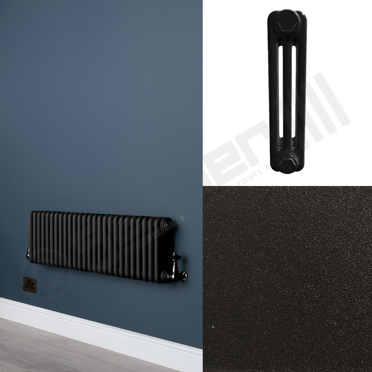 Custom 3 Column 400mm High Textured Matt Black Radiators