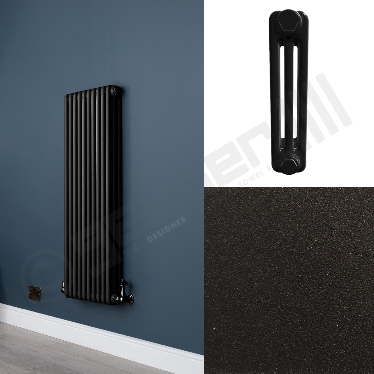 Custom 3 Column 1500mm High Textured Matt Black Radiators