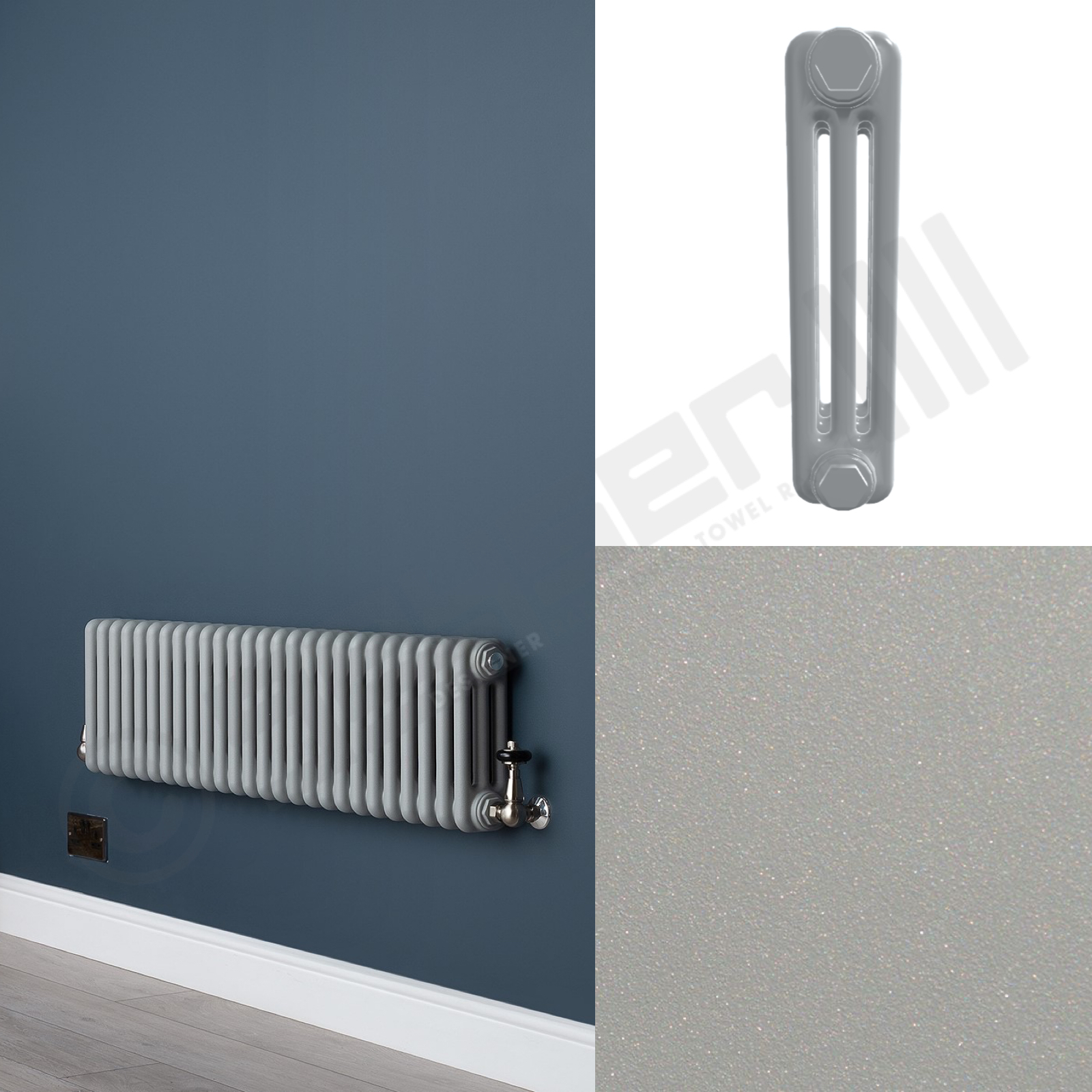 3 Column Low Level Matt Textured Light Grey Radiator