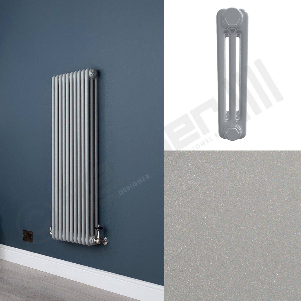 Custom 3 Column 1500mm High Textured Matt Light Grey Radiators