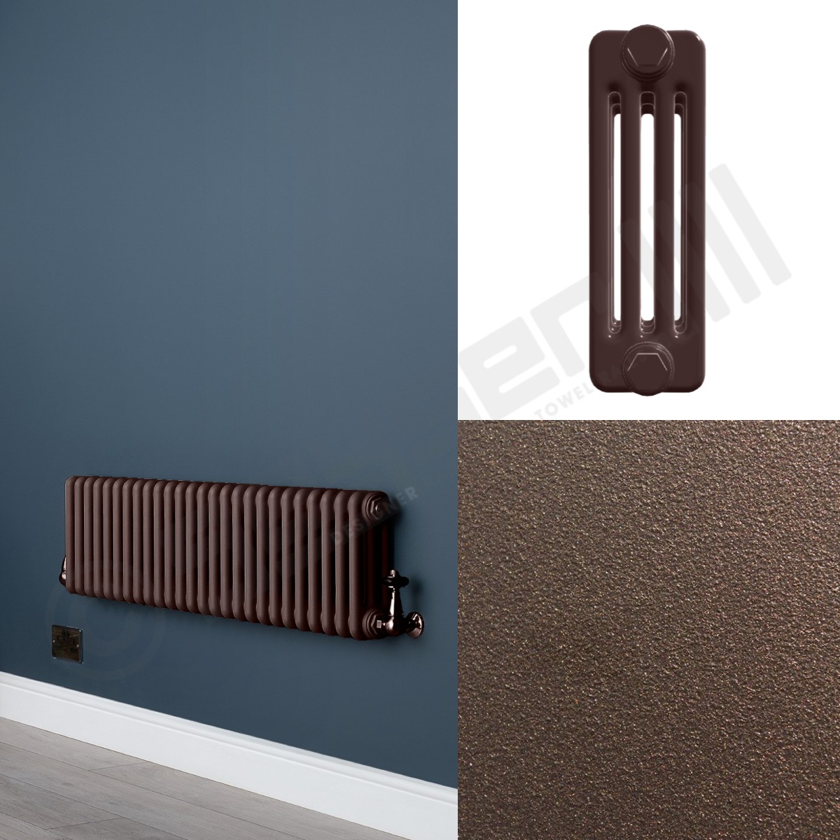 Custom 4 Column 300mm High Chocolate Brown Radiators