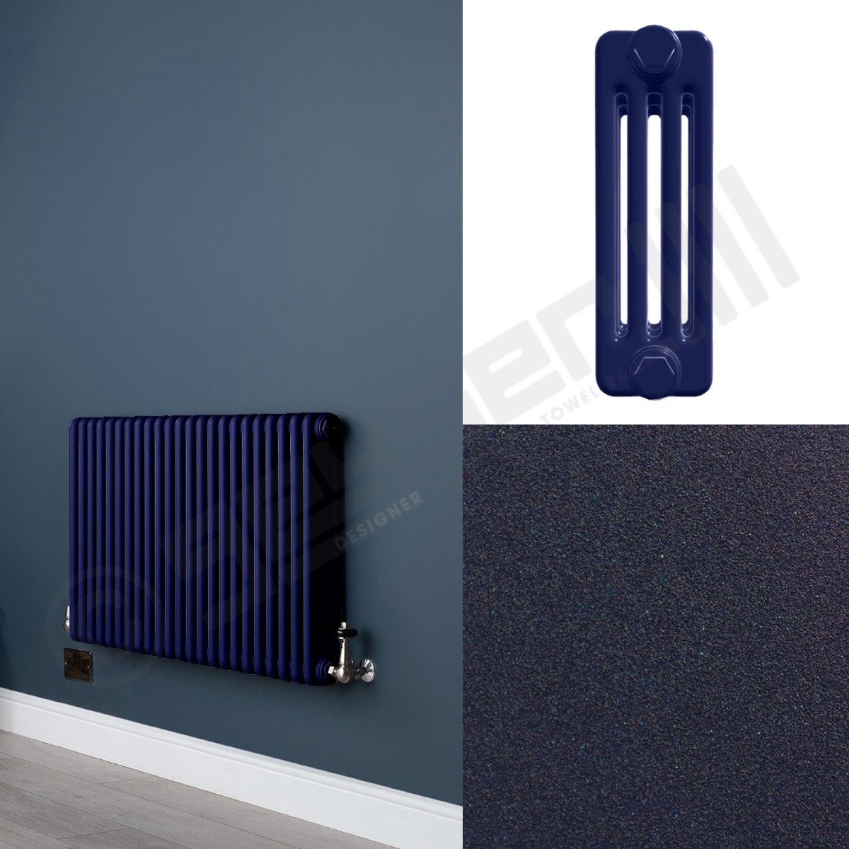 Custom 4 Column 600mm High Dark Blue Radiators