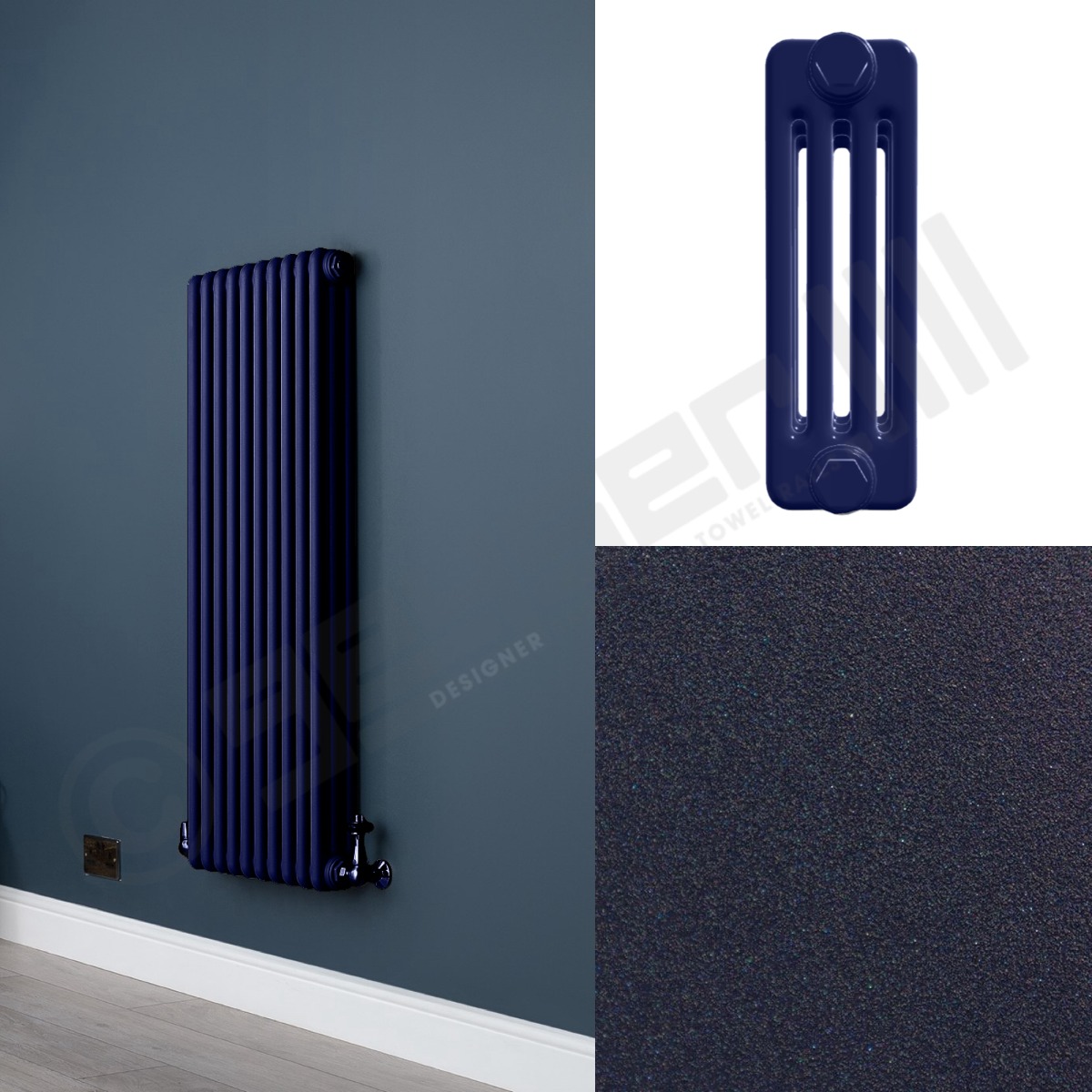 Custom 4 Column 1500mm High Dark Blue Radiators