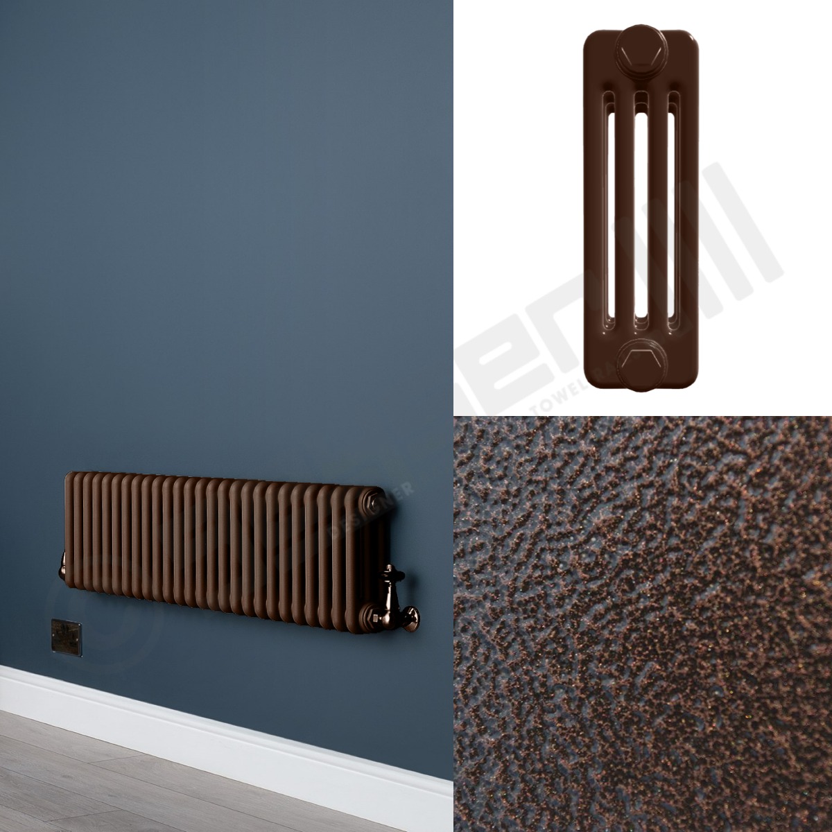 4 Column Low Level Hammered Copper Radiator