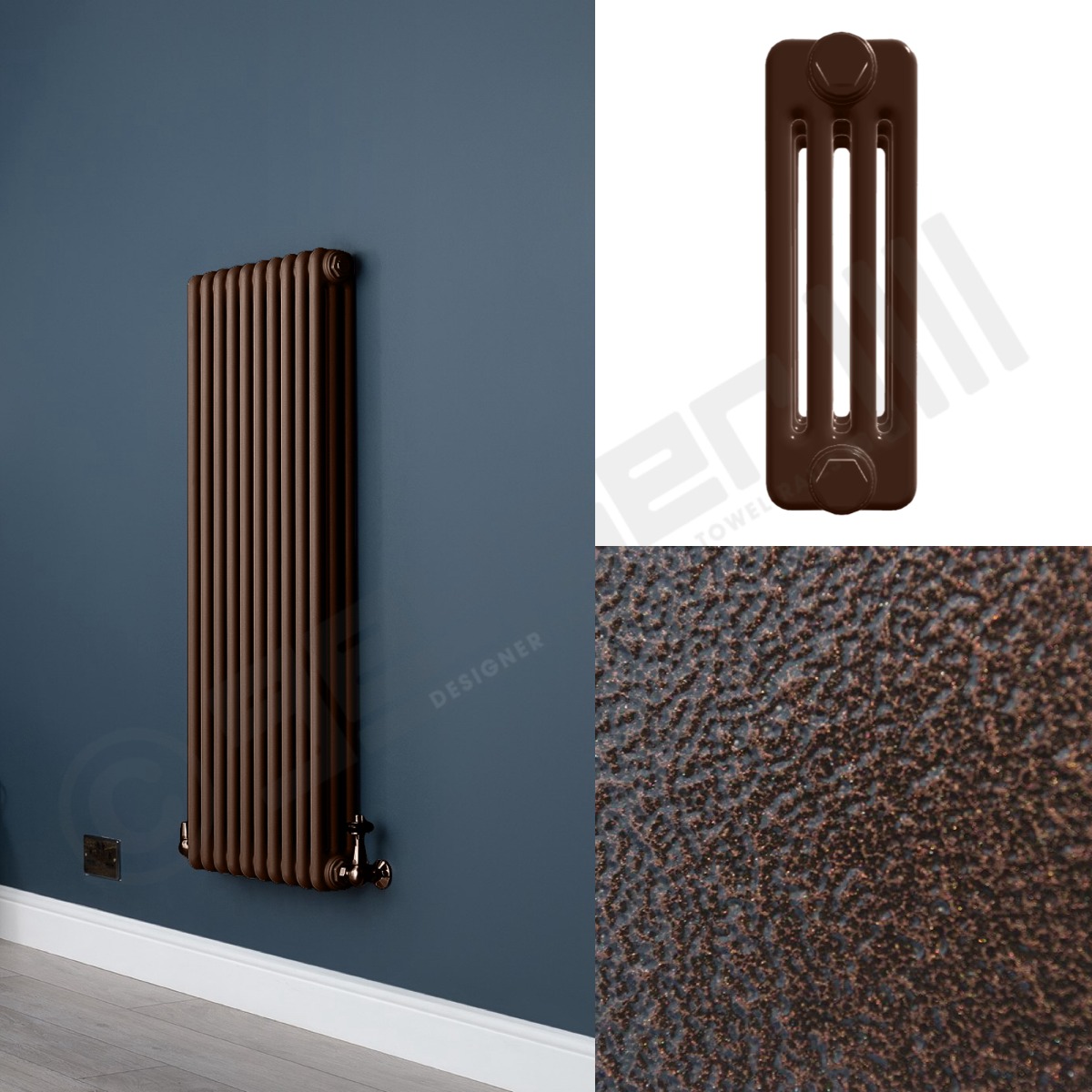 4 Column Hammered Copper Wall Radiator