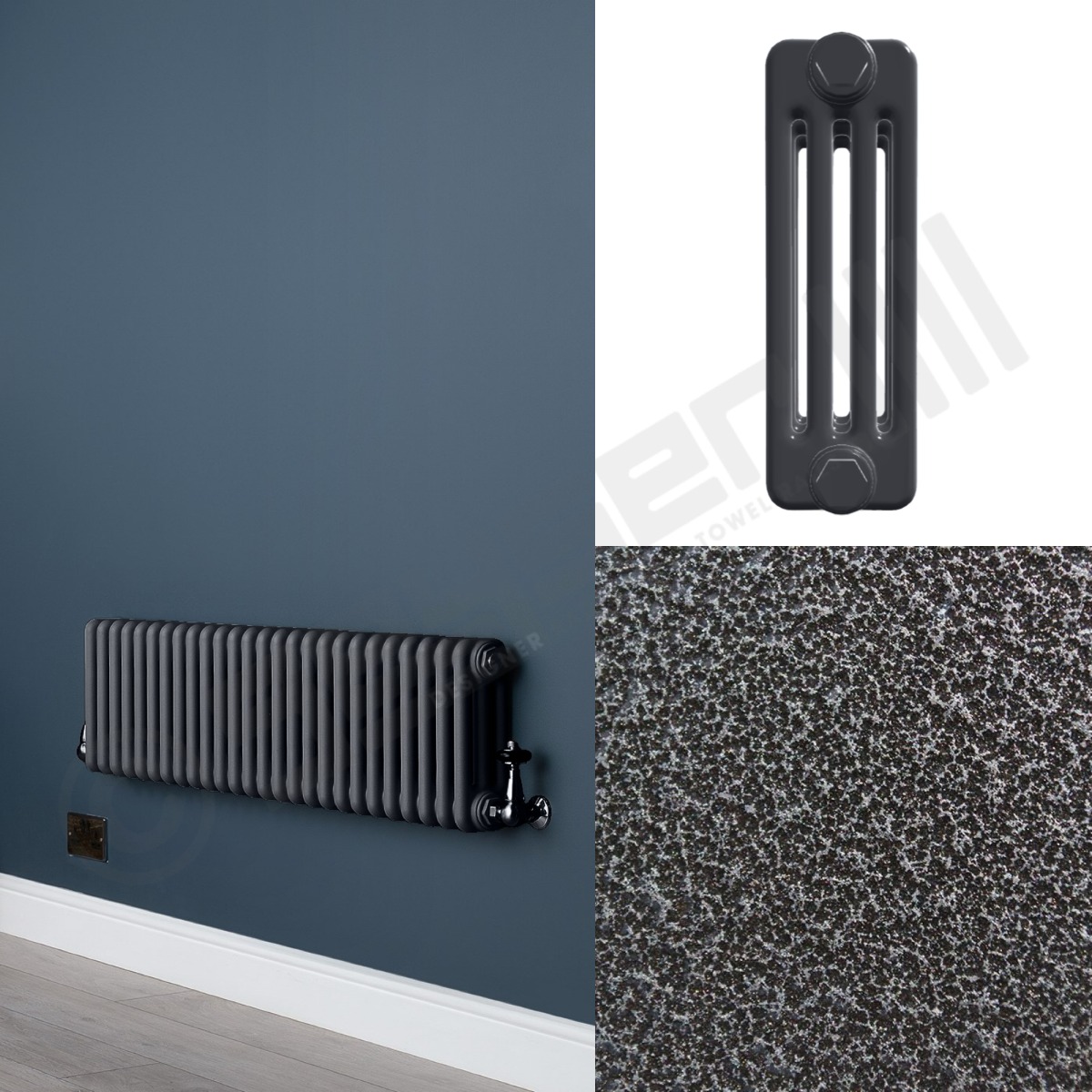 4 Column Hammered Silver Low Level Radiator