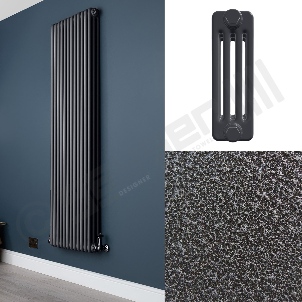 Custom 4 Column 1800mm High Hammered Silver Radiators