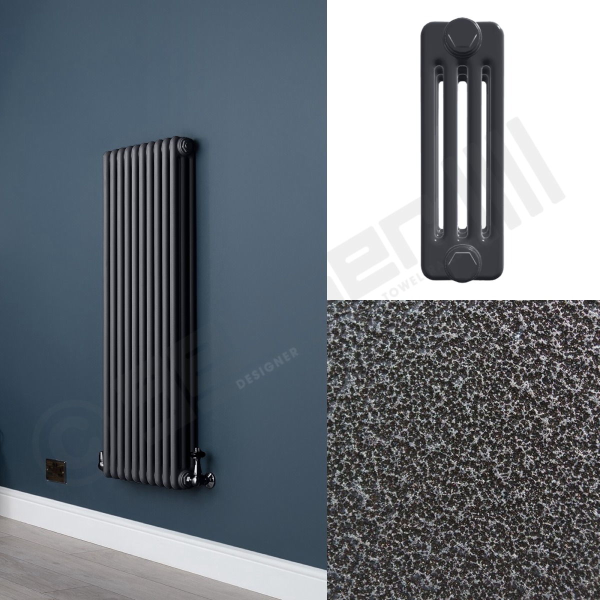 4 Column Hammered Silver Wall Radiator