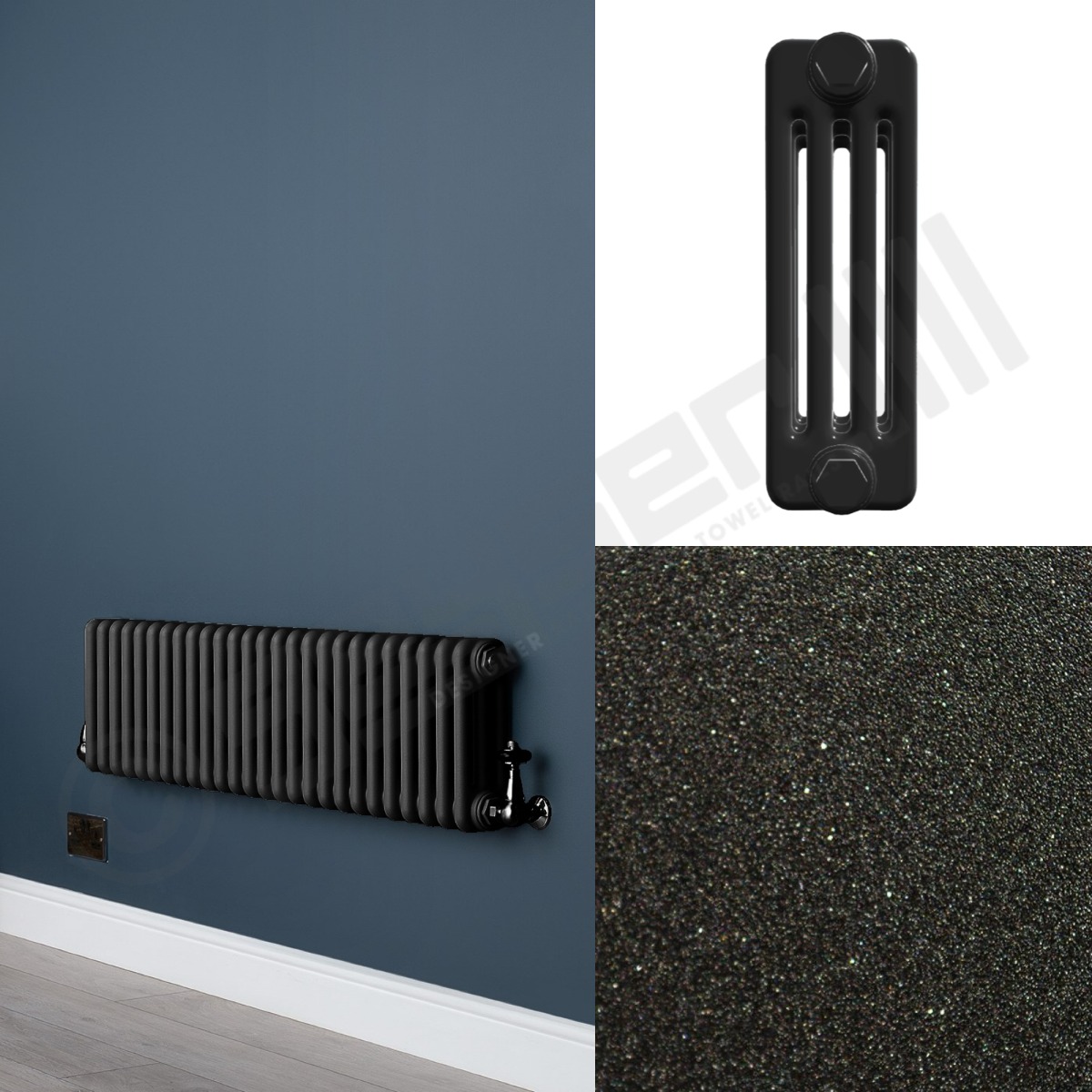 Custom 4 Column 400mm High Quartz Matt Black Radiators