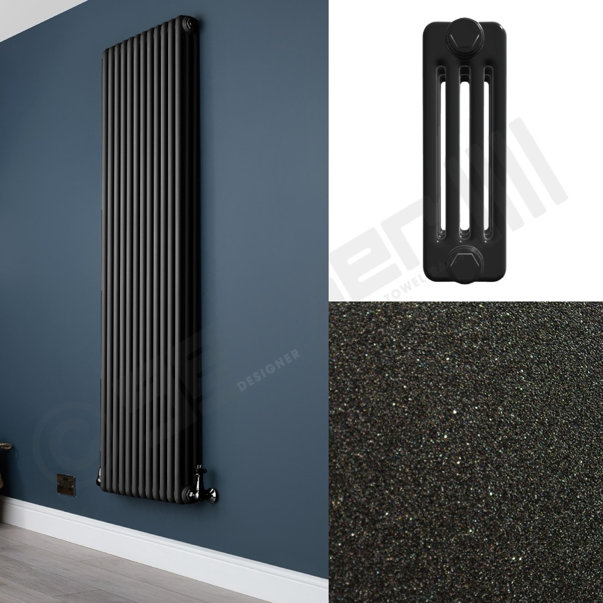 4 Column Quartz Textured Black Tall Radiator
