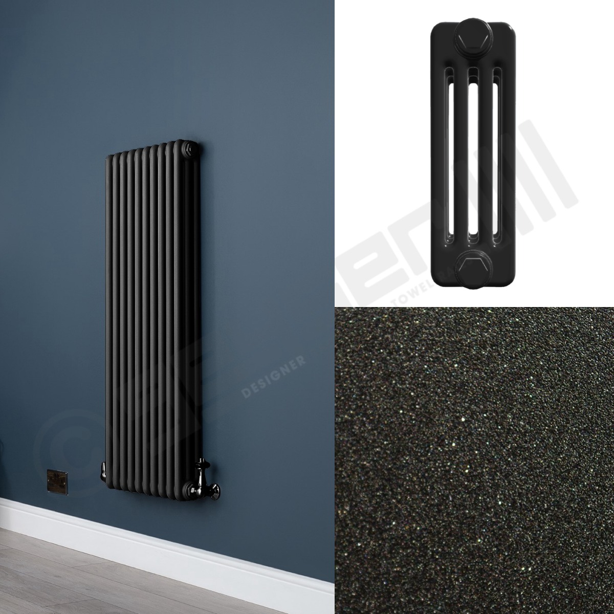 4 Column Quartz Textured Black Wall Radiator