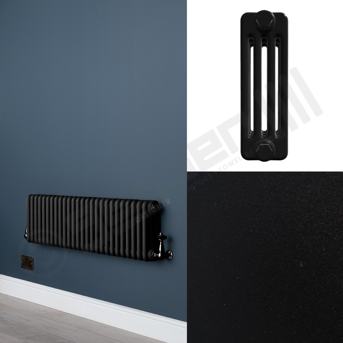 Custom 4 Column 300mm High Smooth Matt Black Radiators