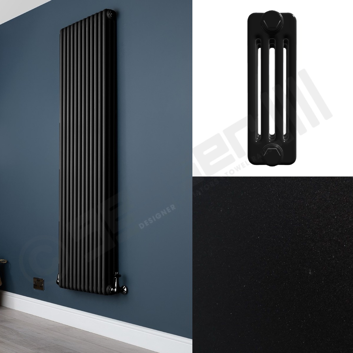 4 Column Smooth Black Tall Radiator