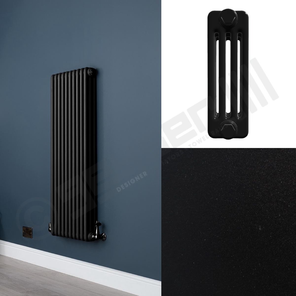 4 Column Smooth Black Wall Radiator