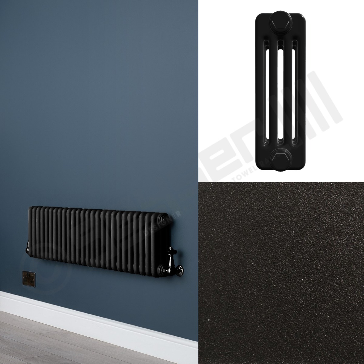 Custom 4 Column 300mm High Textured Matt Black Radiators