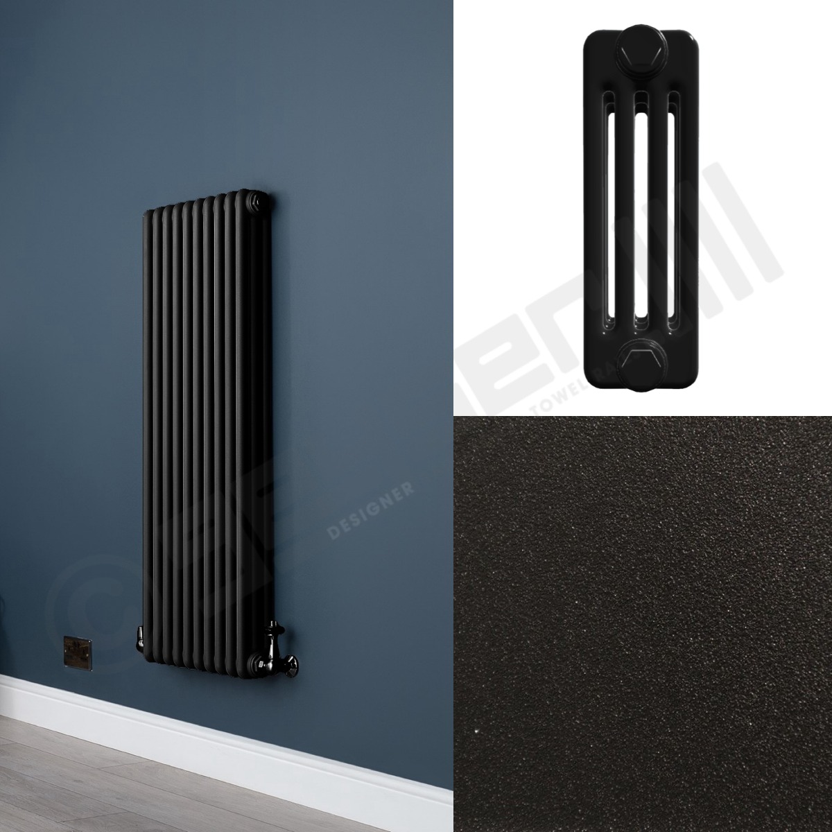 Custom 4 Column 1500mm High Textured Matt Black Radiators