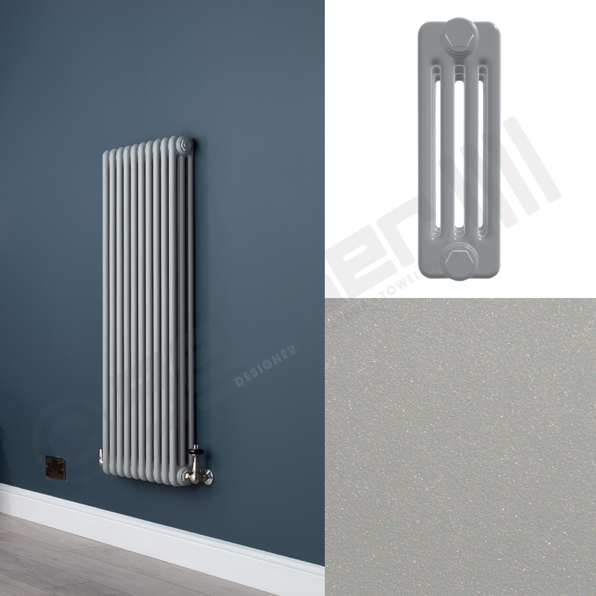 Custom 4 Column 1500mm High Textured Matt Light Grey Radiators