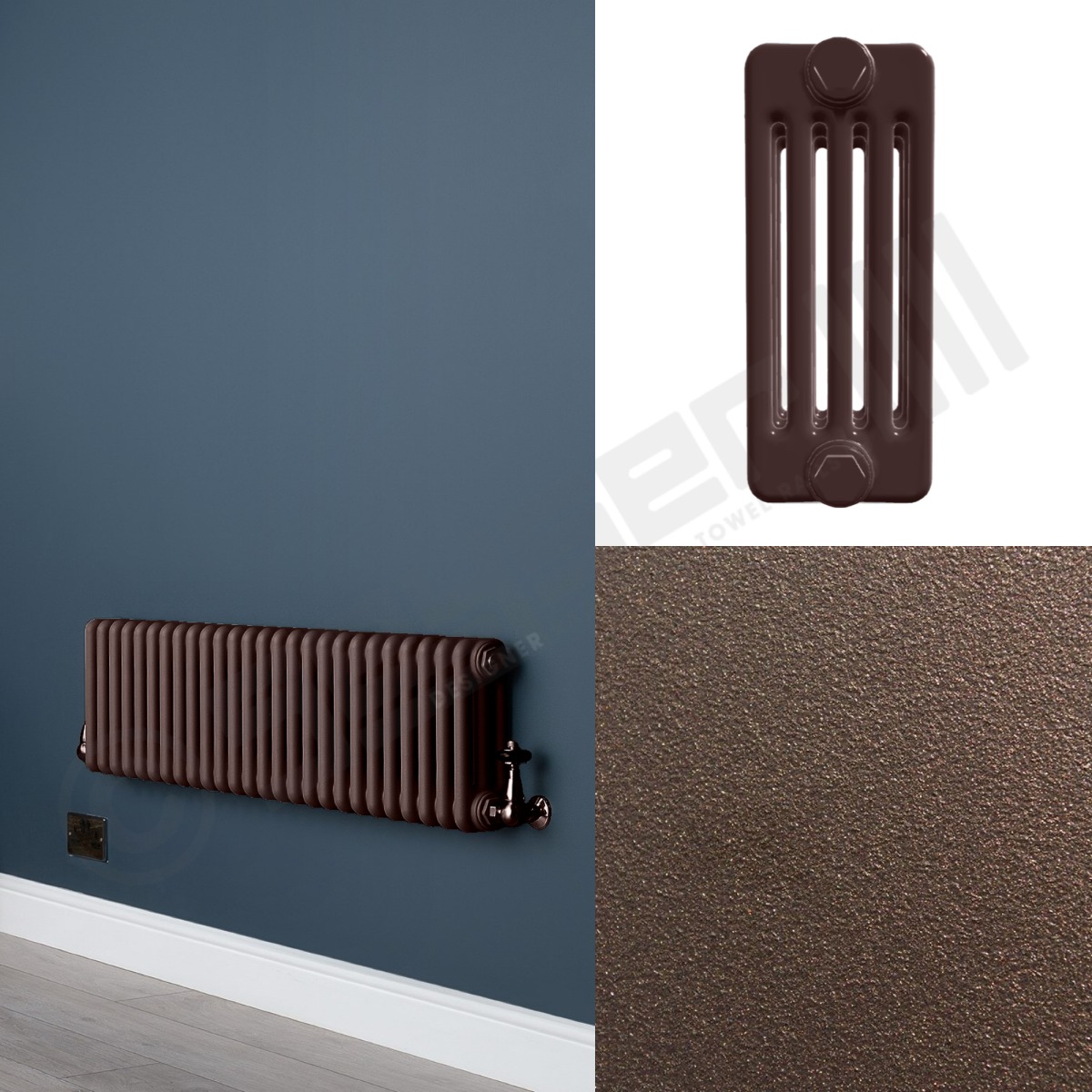 Custom 5 Column 300mm High Chocolate Brown Radiators