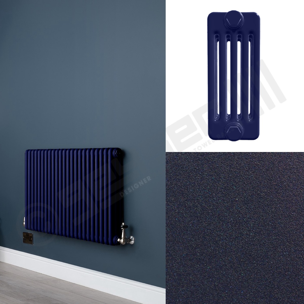 Custom 5 Column 500mm High Dark Blue Radiators