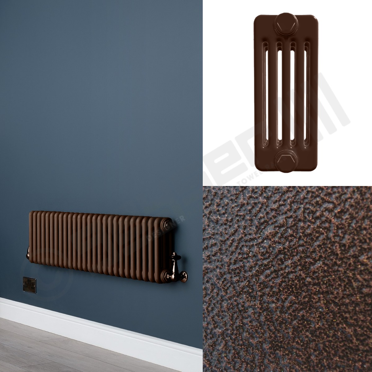 5 Column Low Level Hammered Copper Radiator