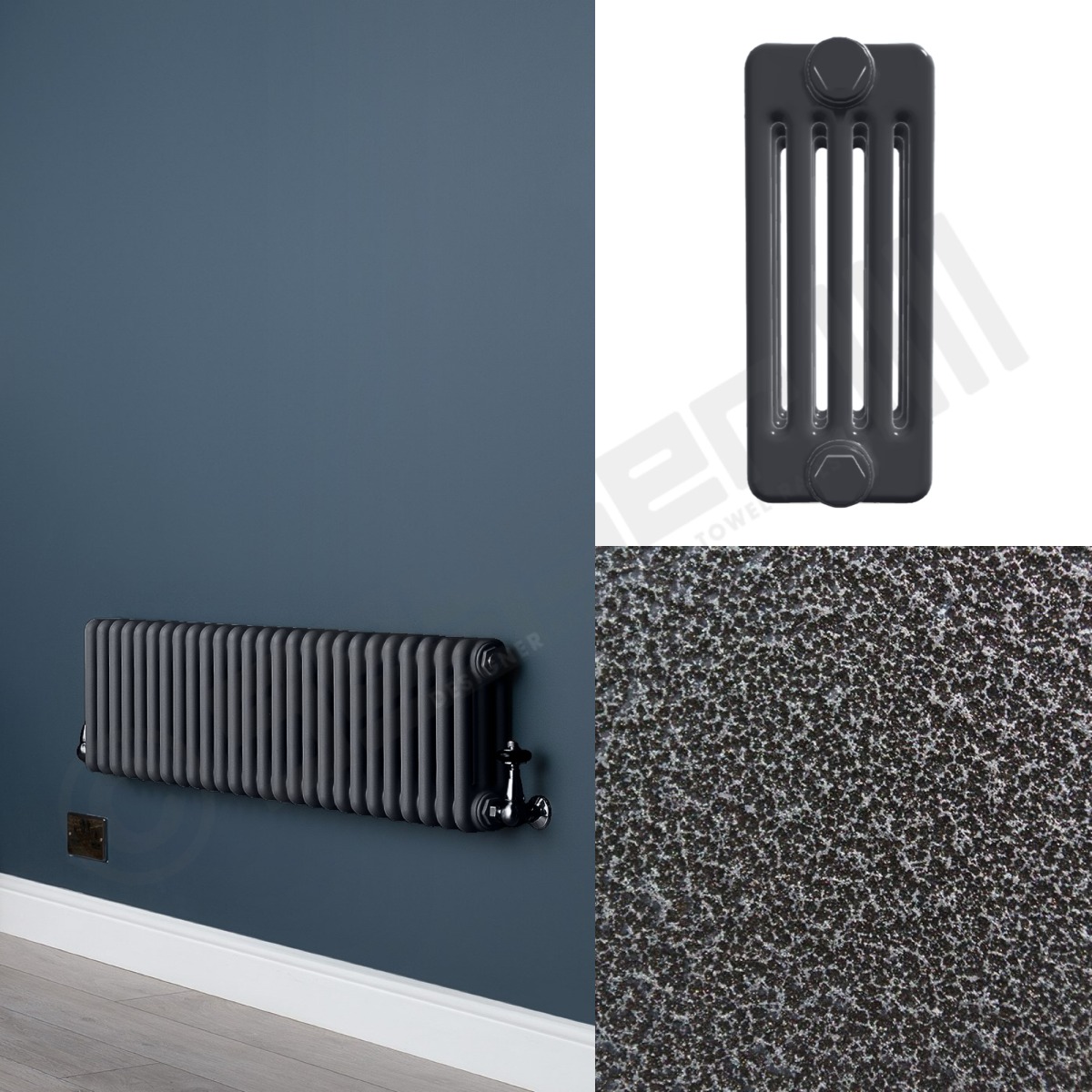 5 Column Hammered Silver Low Level Radiator