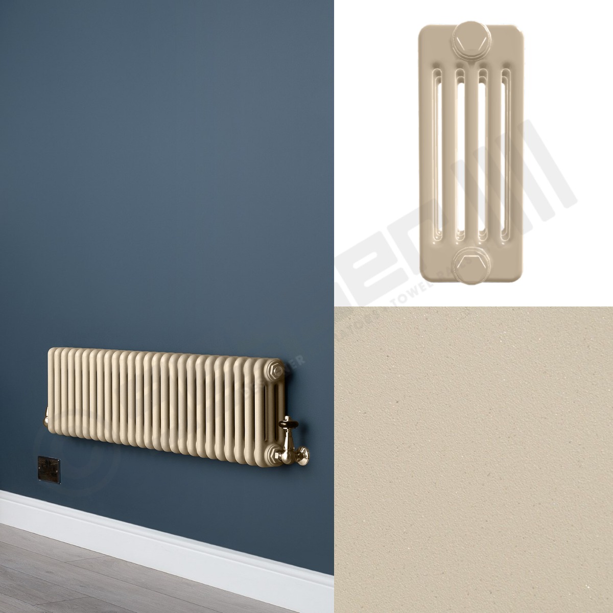 Custom 5 Column 400mm High Textured Matt Cream Radiators