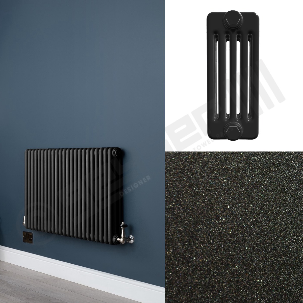 Custom 5 Column 600mm High Quartz Matt Black Radiators