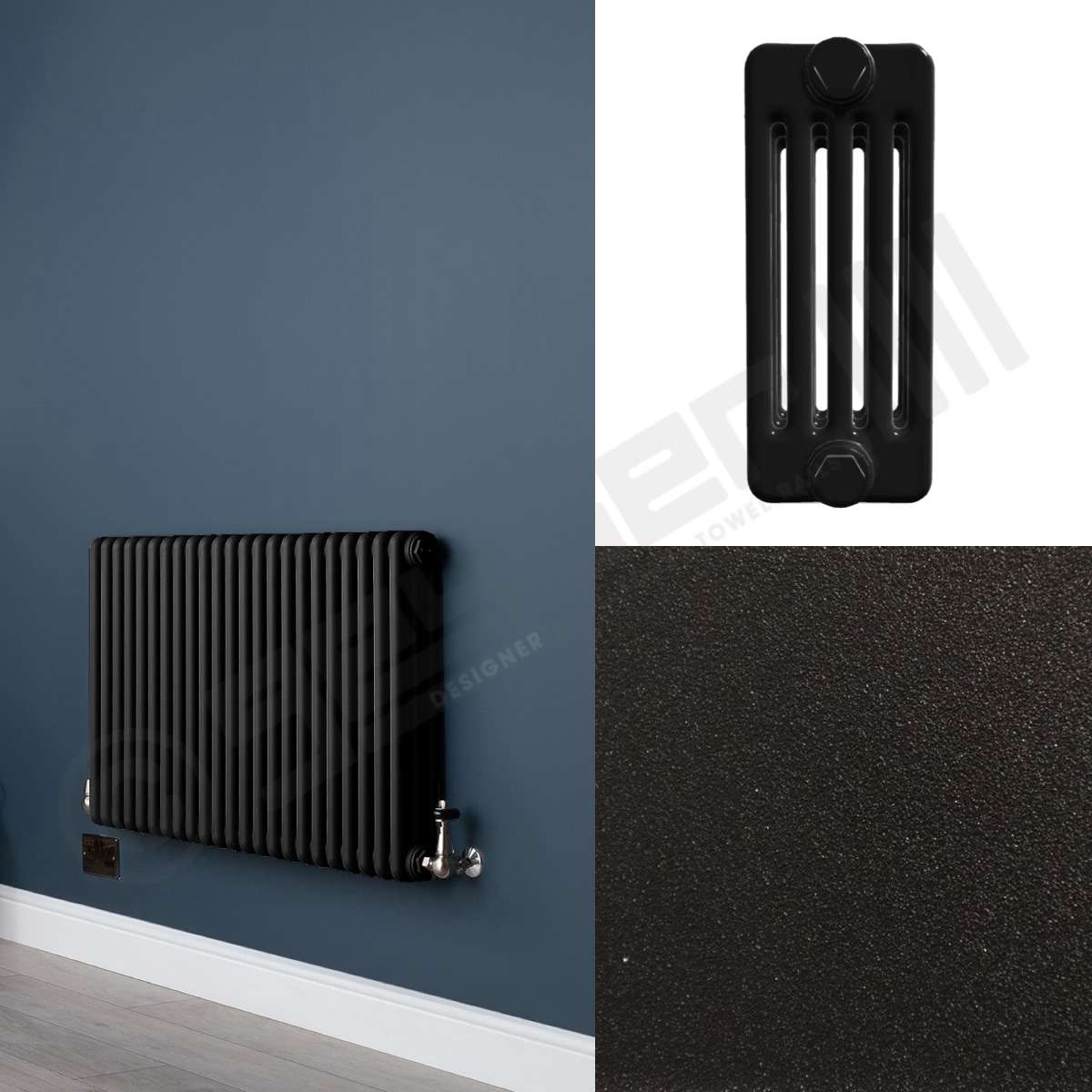 Custom 5 Column 500mm High Textured Matt Black Radiators