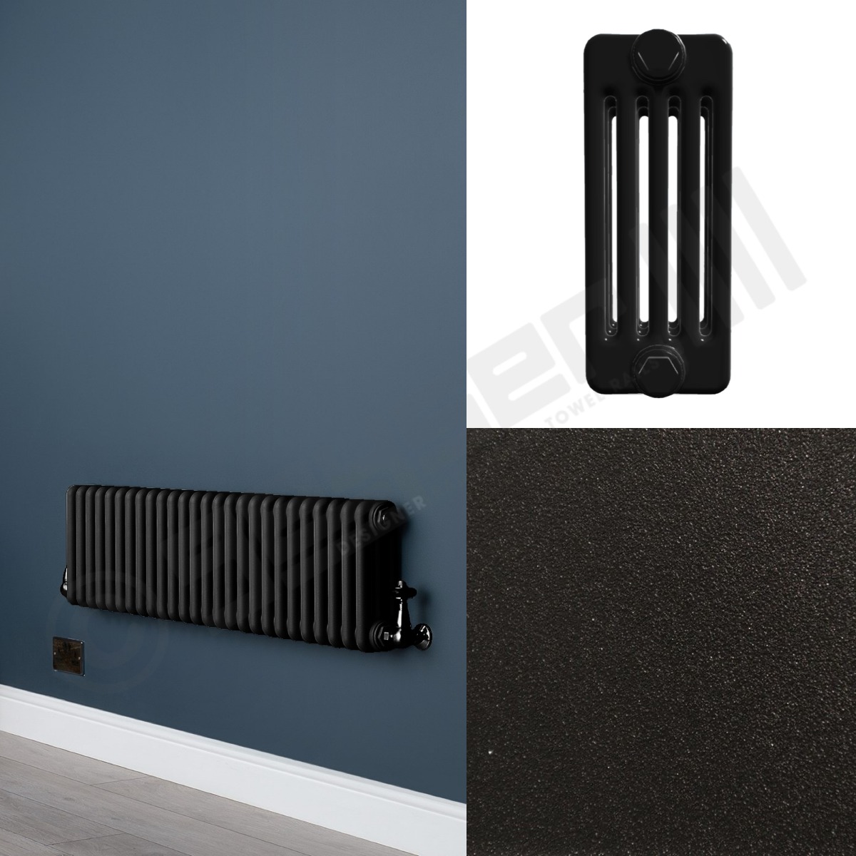 Custom 5 Column 400mm High Textured Matt Black Radiators
