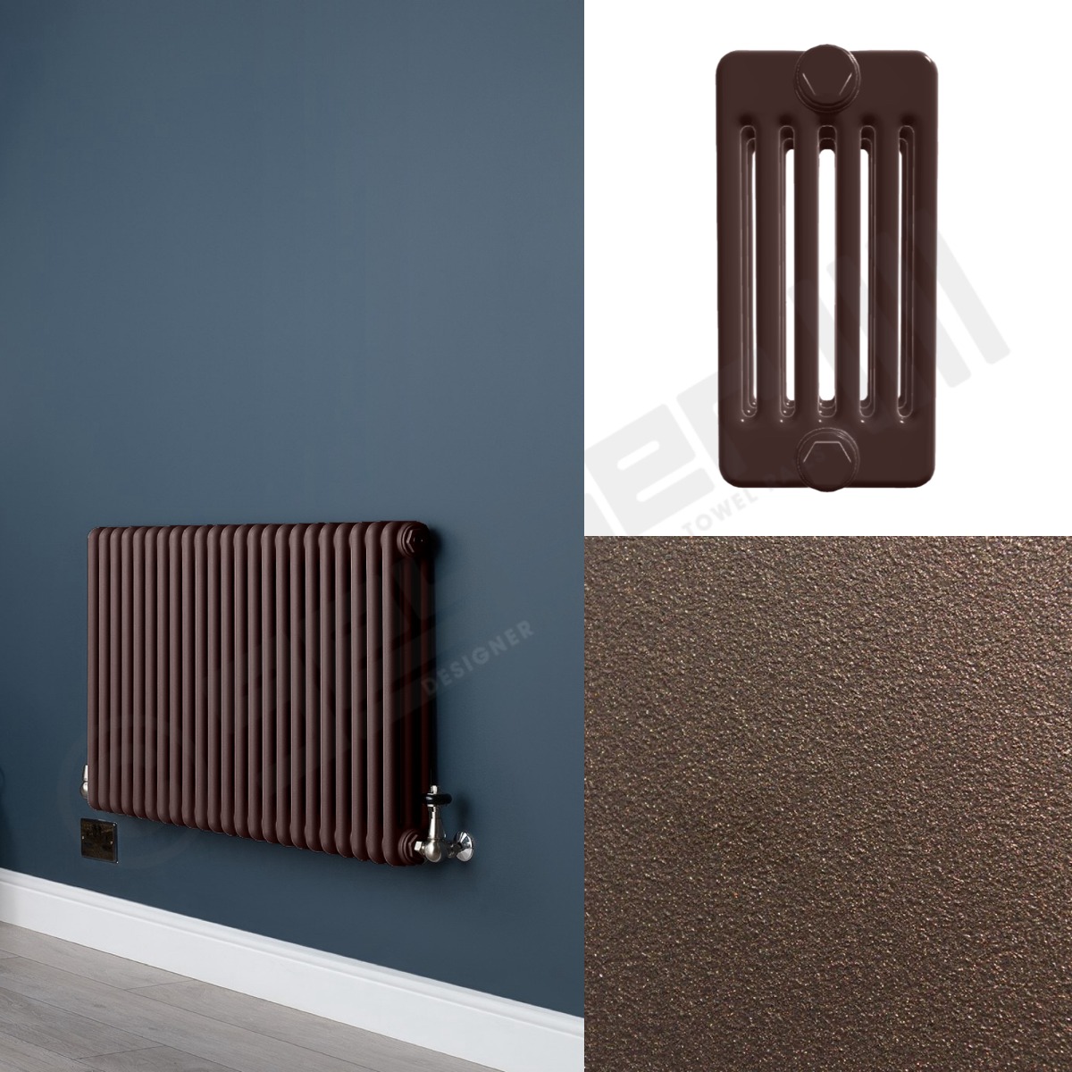 Custom 6 Column 600mm High Chocolate Brown Radiators