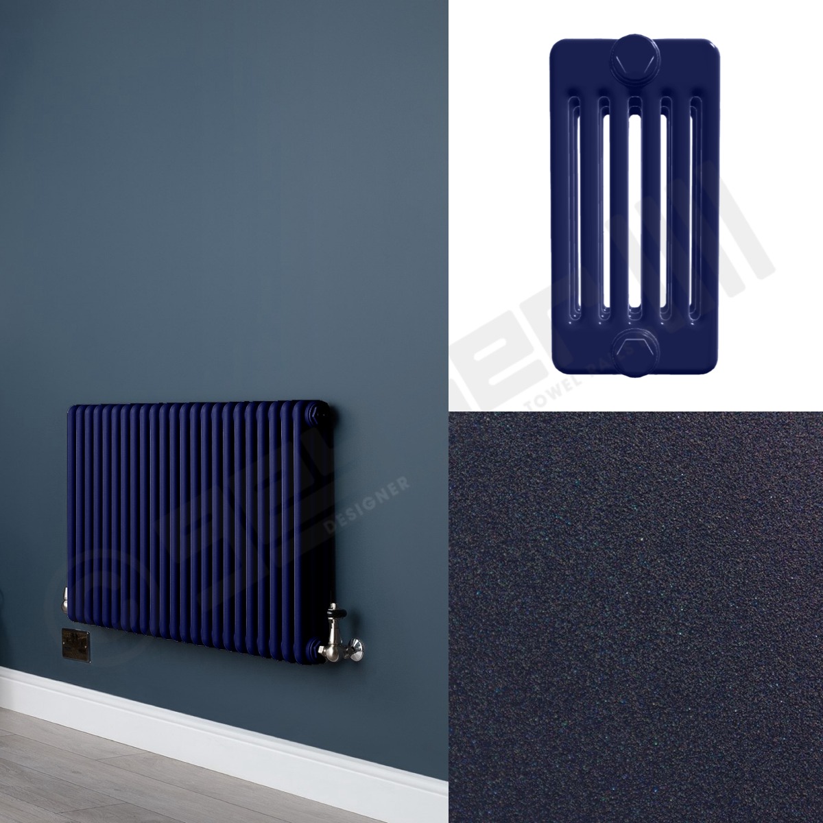 6 Column Dark Blue Living Room Radiator