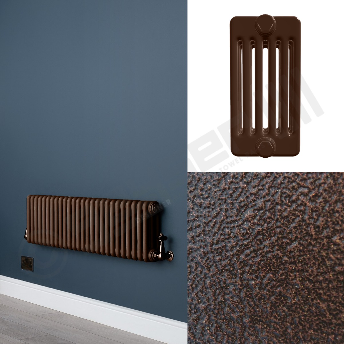 6 Column Low Level Hammered Copper Radiator