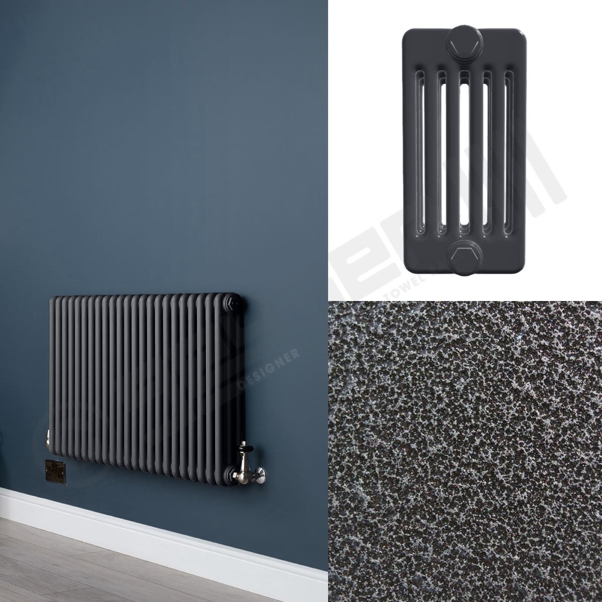 6 Column Hammered Silver Living Room Radiator