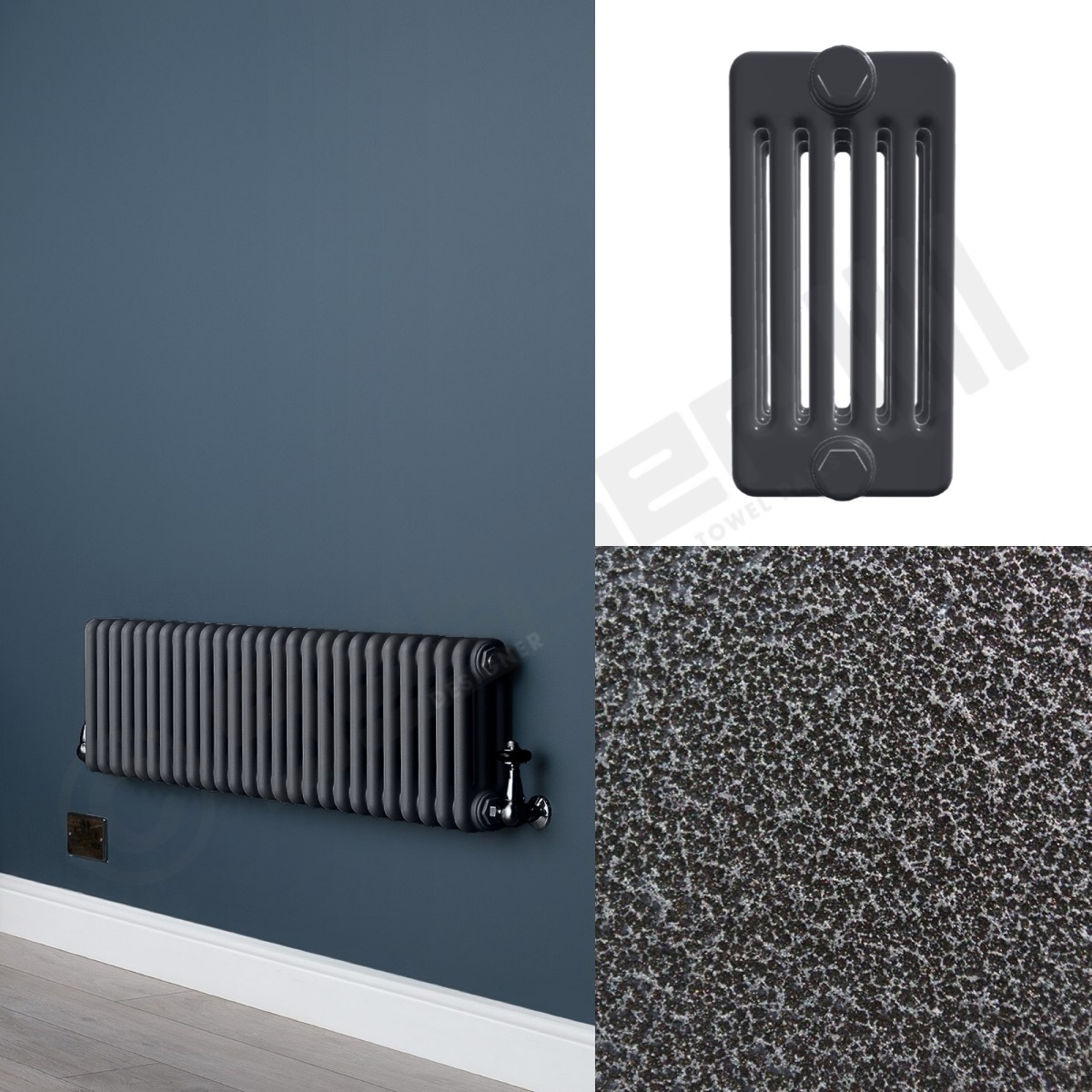 Custom 6 Column 400mm High Hammered Silver Radiators
