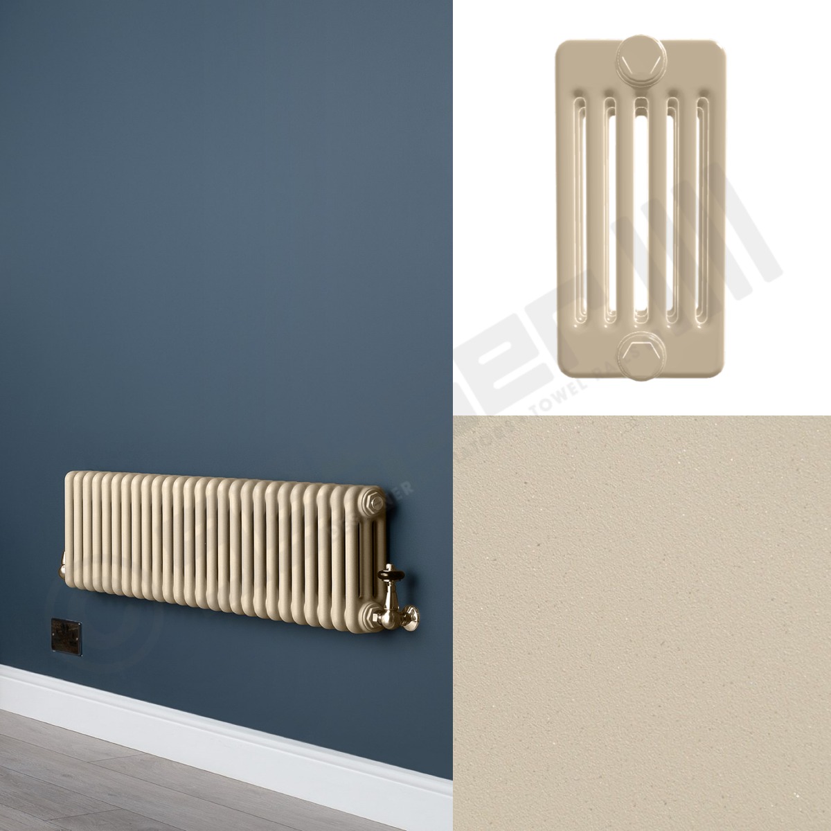 Custom 6 Column 300mm High Textured Matt Cream Radiators
