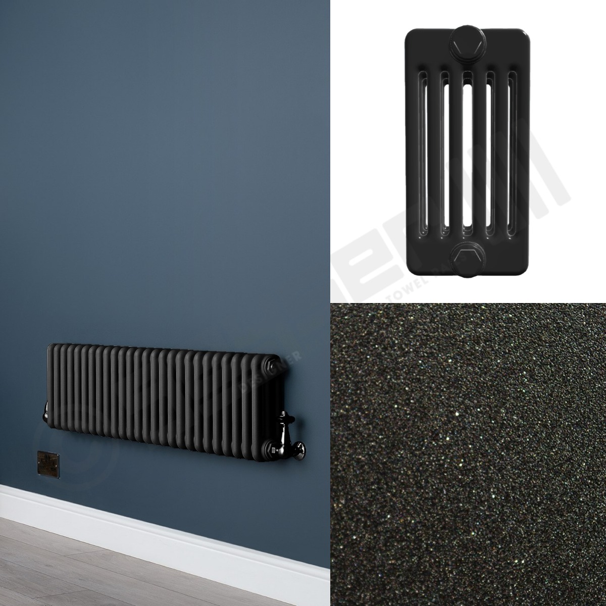 Custom 6 Column 400mm High Quartz Matt Black Radiators