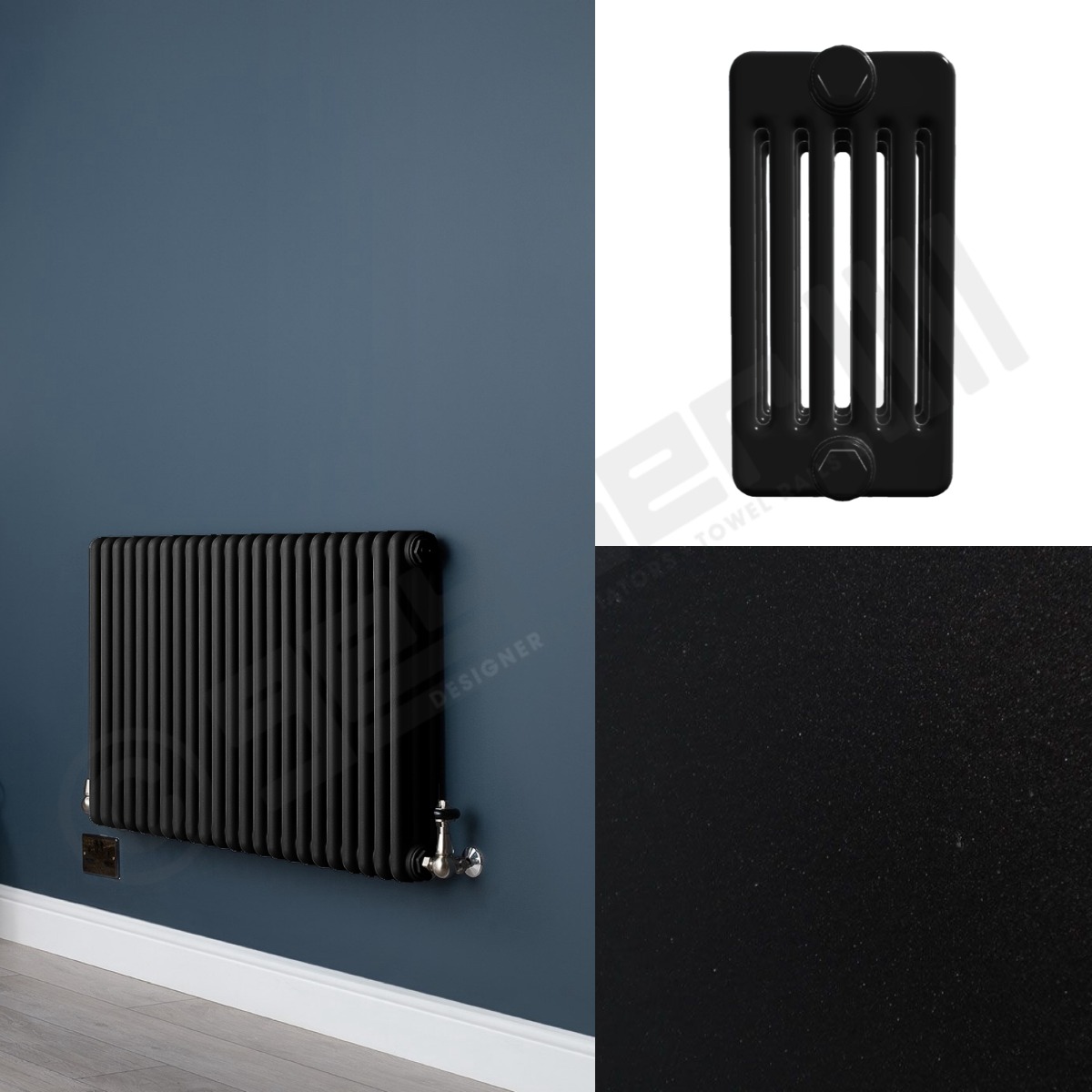 Custom 6 Column 600mm High Smooth Matt Black Radiators