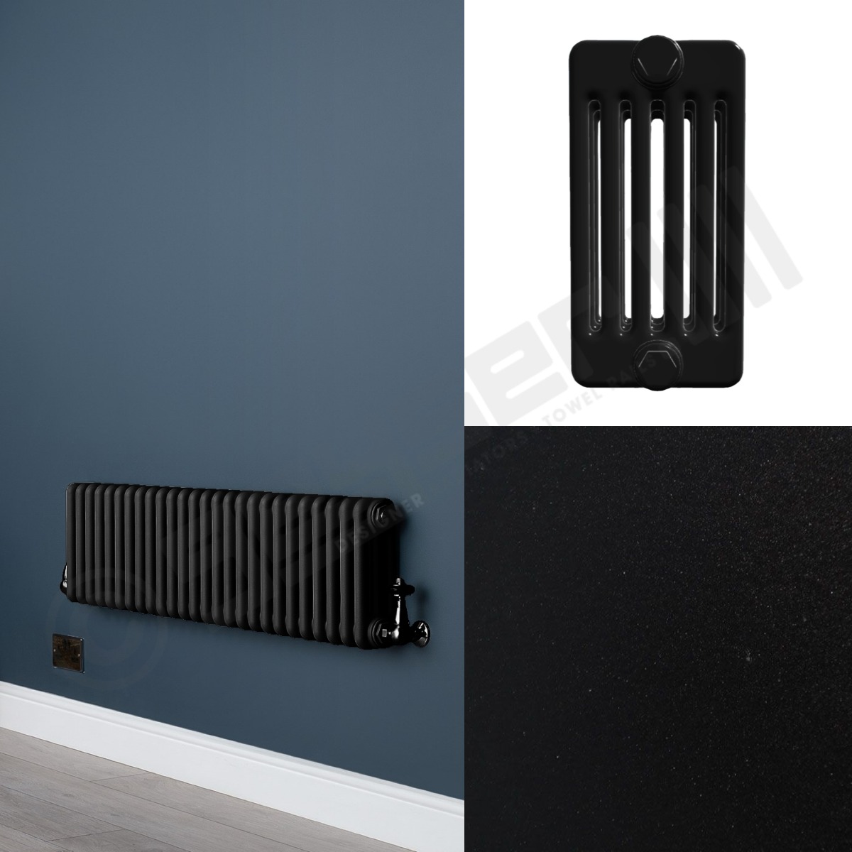 Custom 6 Column 400mm High Smooth Matt Black Radiators