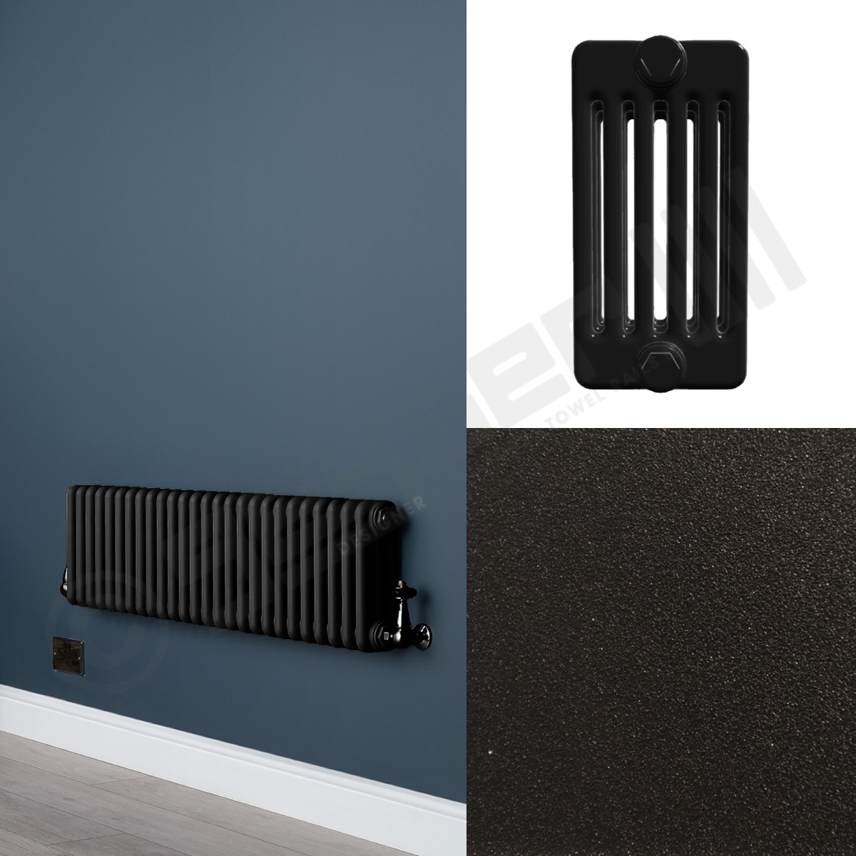 Custom 6 Column 300mm High Textured Matt Black Radiators