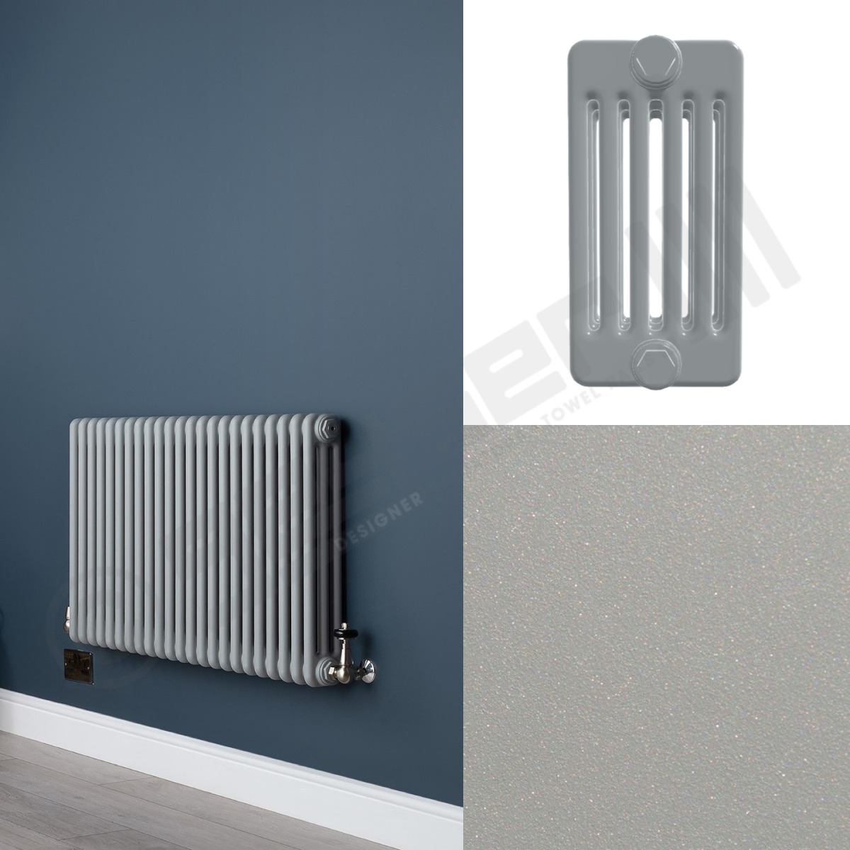 Custom 6 Column 600mm High Textured Matt Light Grey Radiators