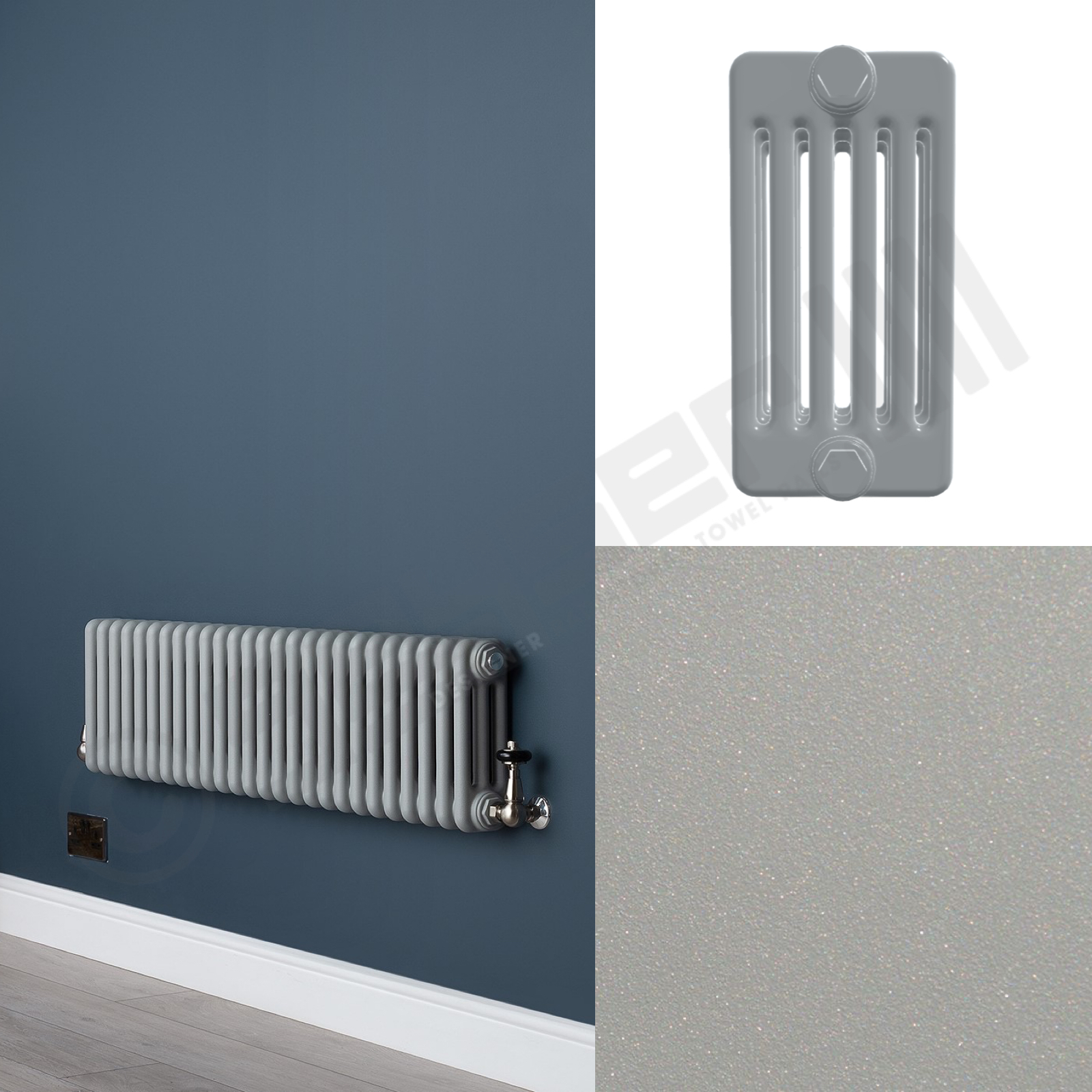 6 Column Low Level Matt Textured Light Grey Radiator