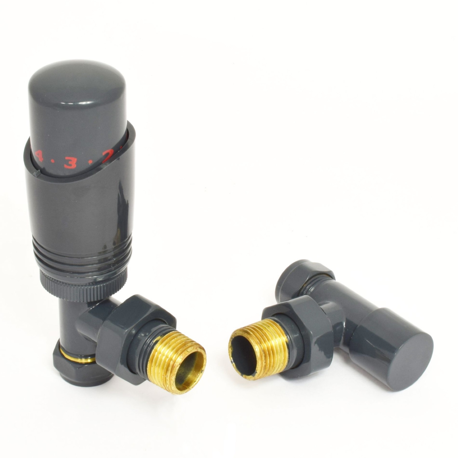 Anthracite Thermostatic Angled Radiator Valves - For Pipes Coming Out Of Floor