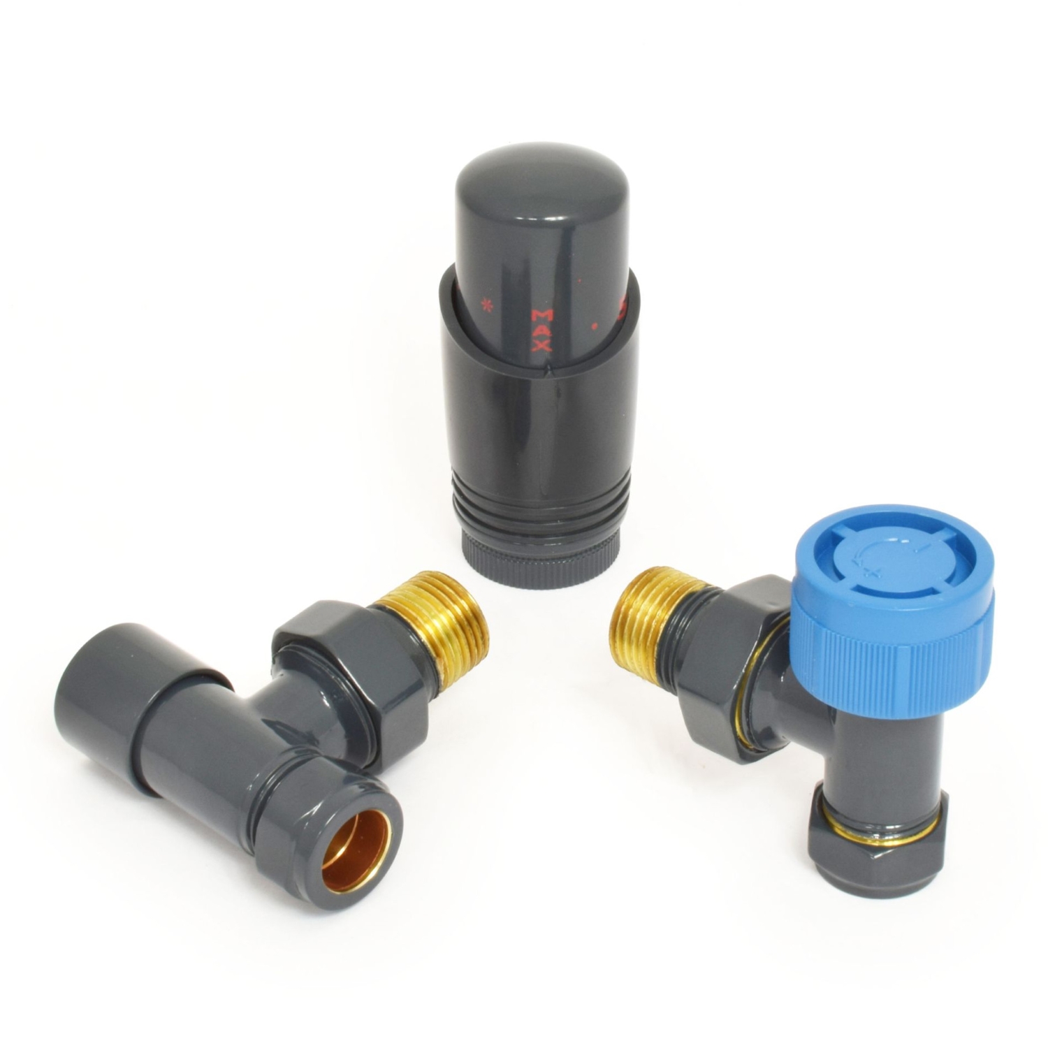 Anthracite Thermostatic Angled Radiator Valves - For Pipes Coming Out Of Floor