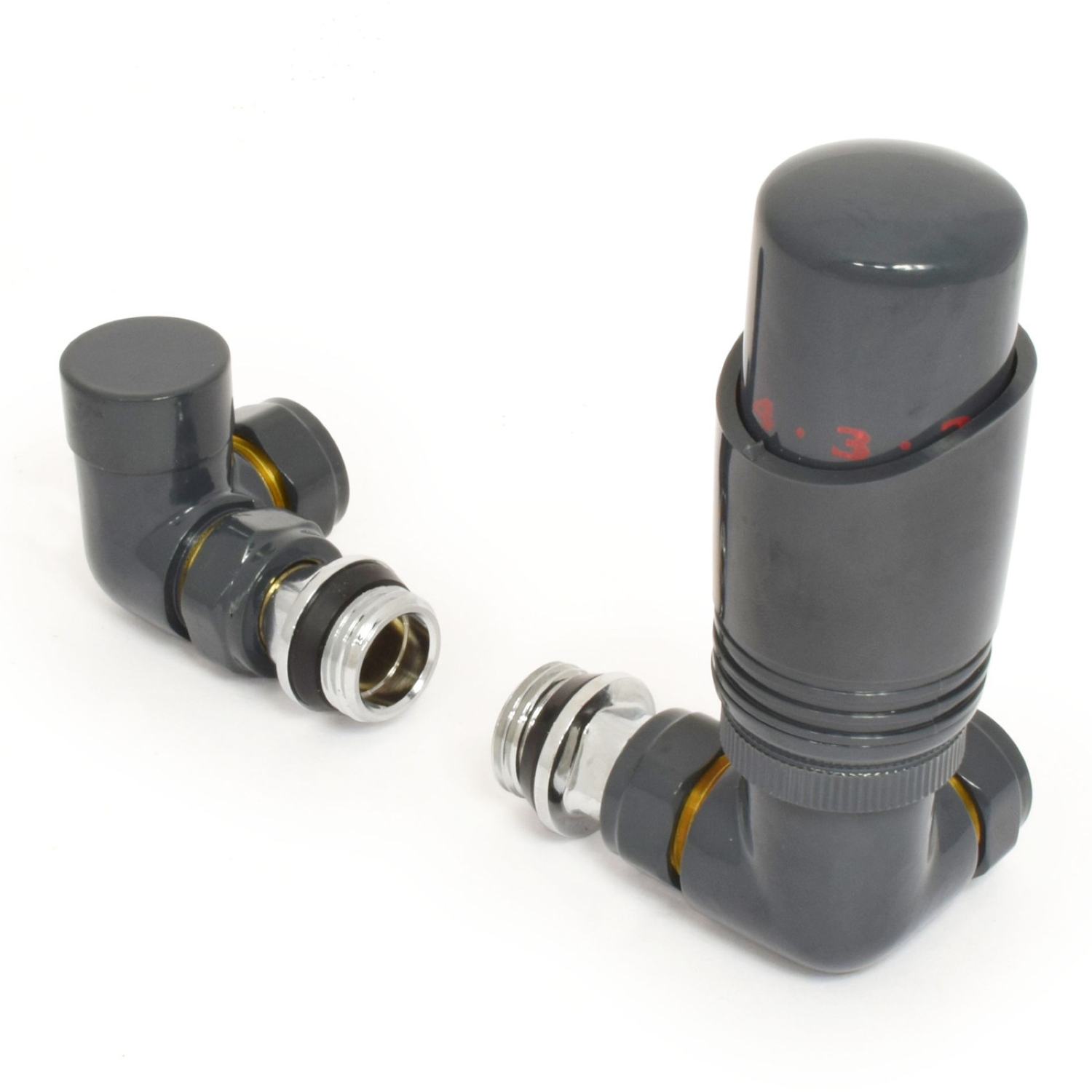 Anthracite Thermostatic Corner Radiator Valves - For Pipes Coming Out Of Wall