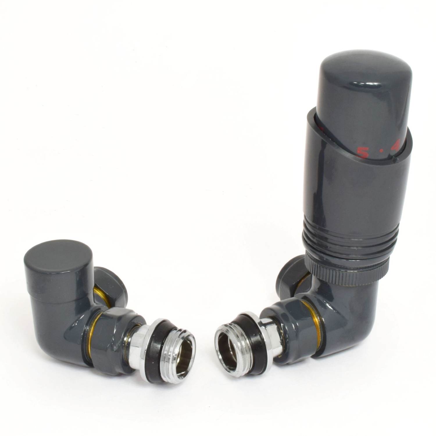 Anthracite Thermostatic Corner Radiator Valves - For Pipes Coming Out Of Wall