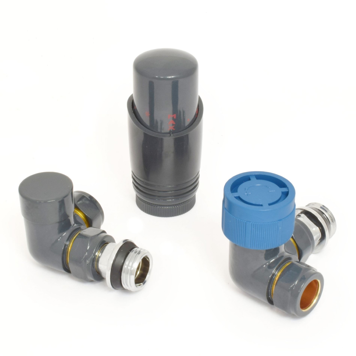 Anthracite Thermostatic Corner Radiator Valves - For Pipes Coming Out Of Wall