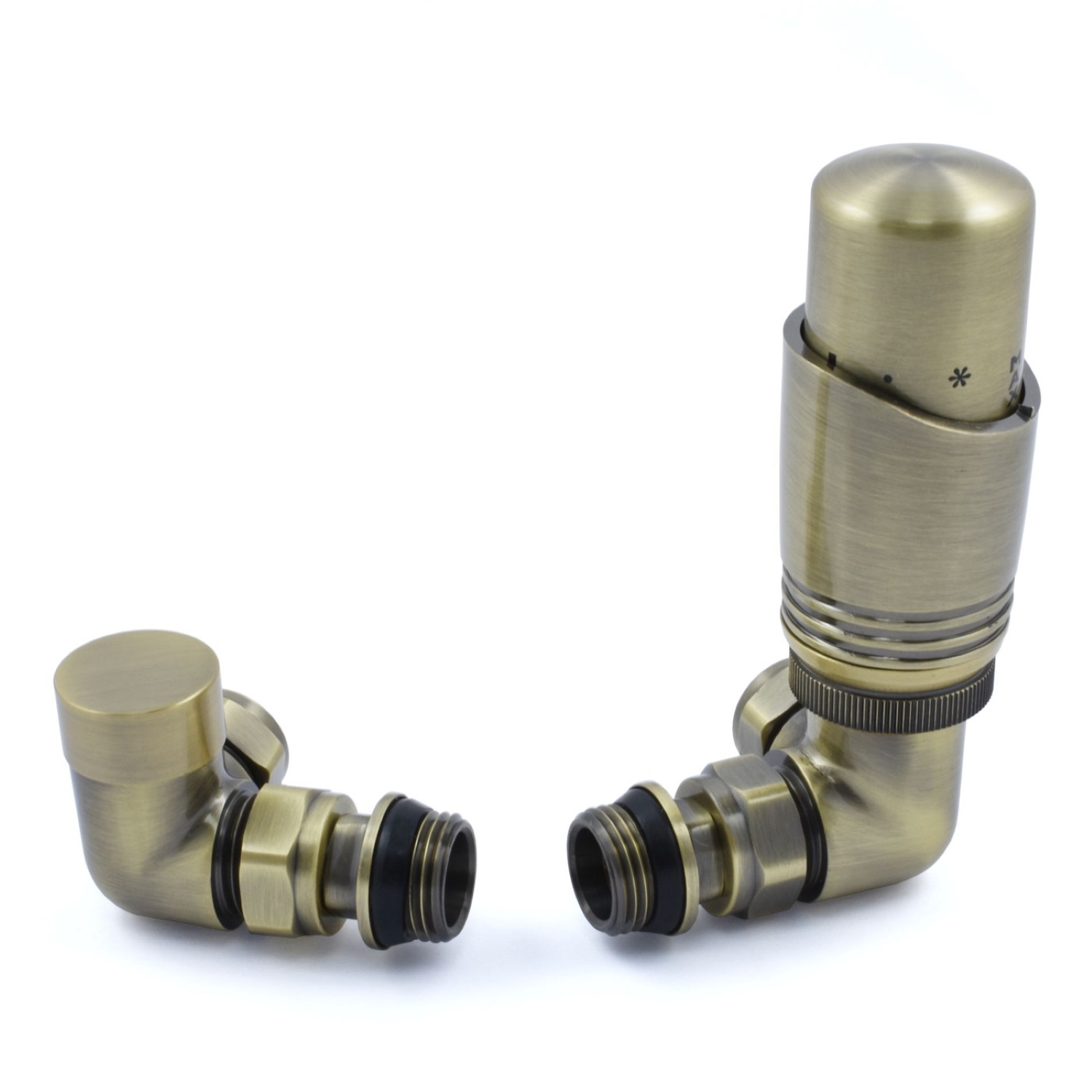 Antique Brass Thermostatic Corner Radiator Valves - For Pipes Coming Out Of Wall