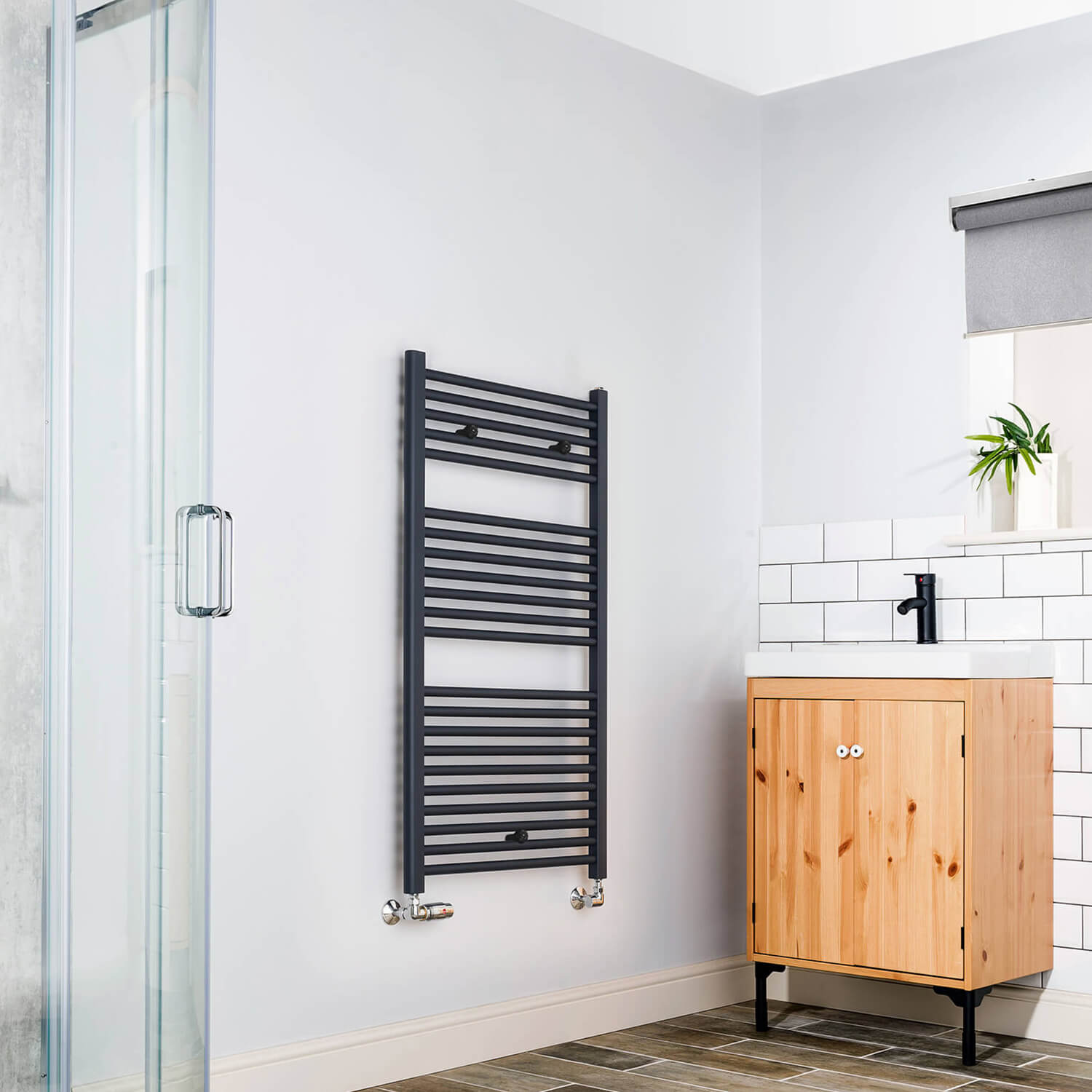 Anthracite Straight Ladder Heated Towel Rail 1100mm high x 600mm wide
