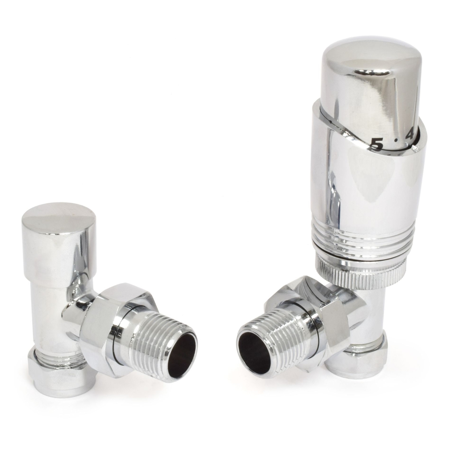 Chrome Thermostatic Angled Radiator Valves - For Pipes Coming Out Of Floor