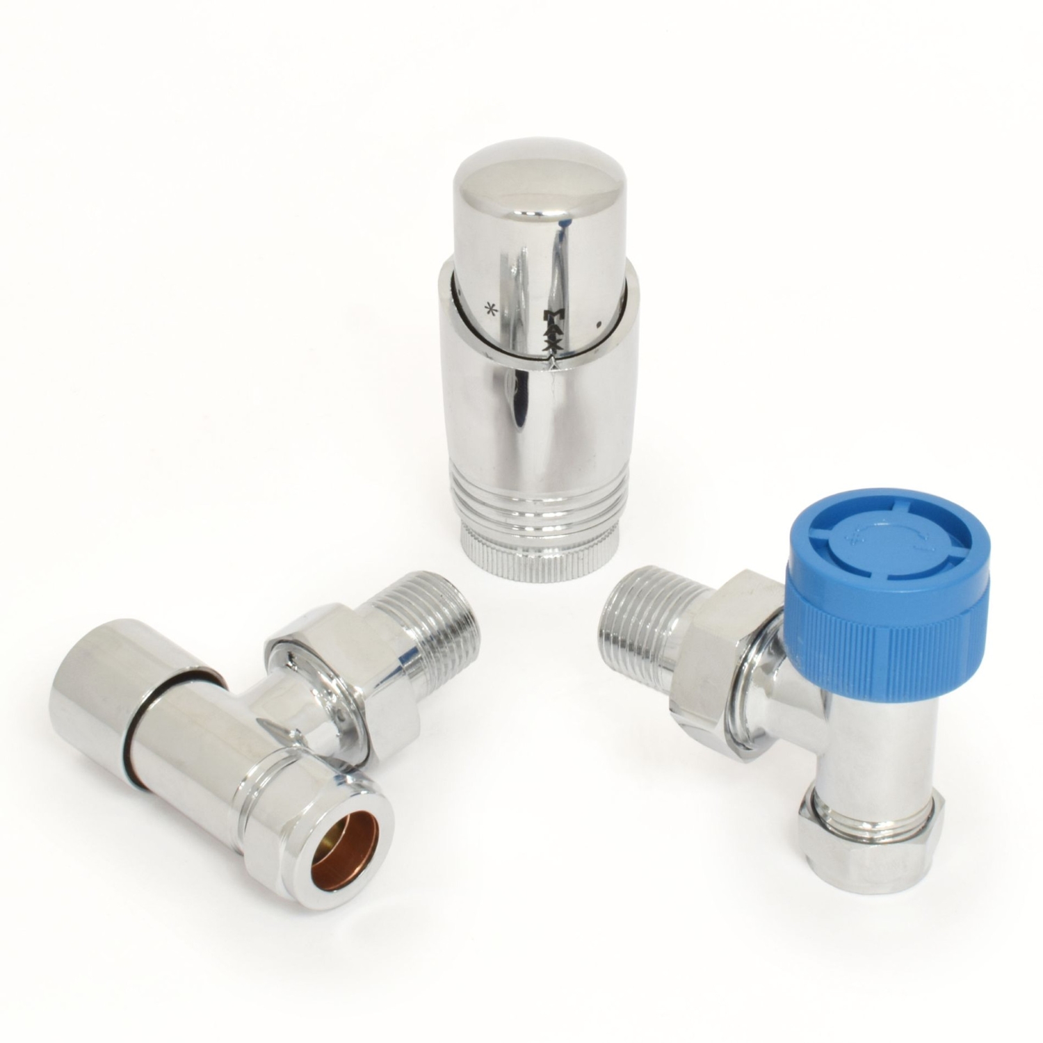 Chrome Thermostatic Angled Radiator Valves - For Pipes Coming Out Of Floor